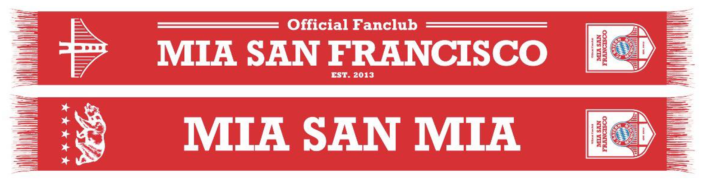 Mia San Francisco official scarf — Golden Gate Bridge design with MIA SAN MIA on reverse